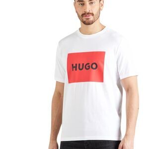 Hugo Boss Men's Cotton-Jersey Regular-Fit T-Shirt with Logo Print White SZ L NWT